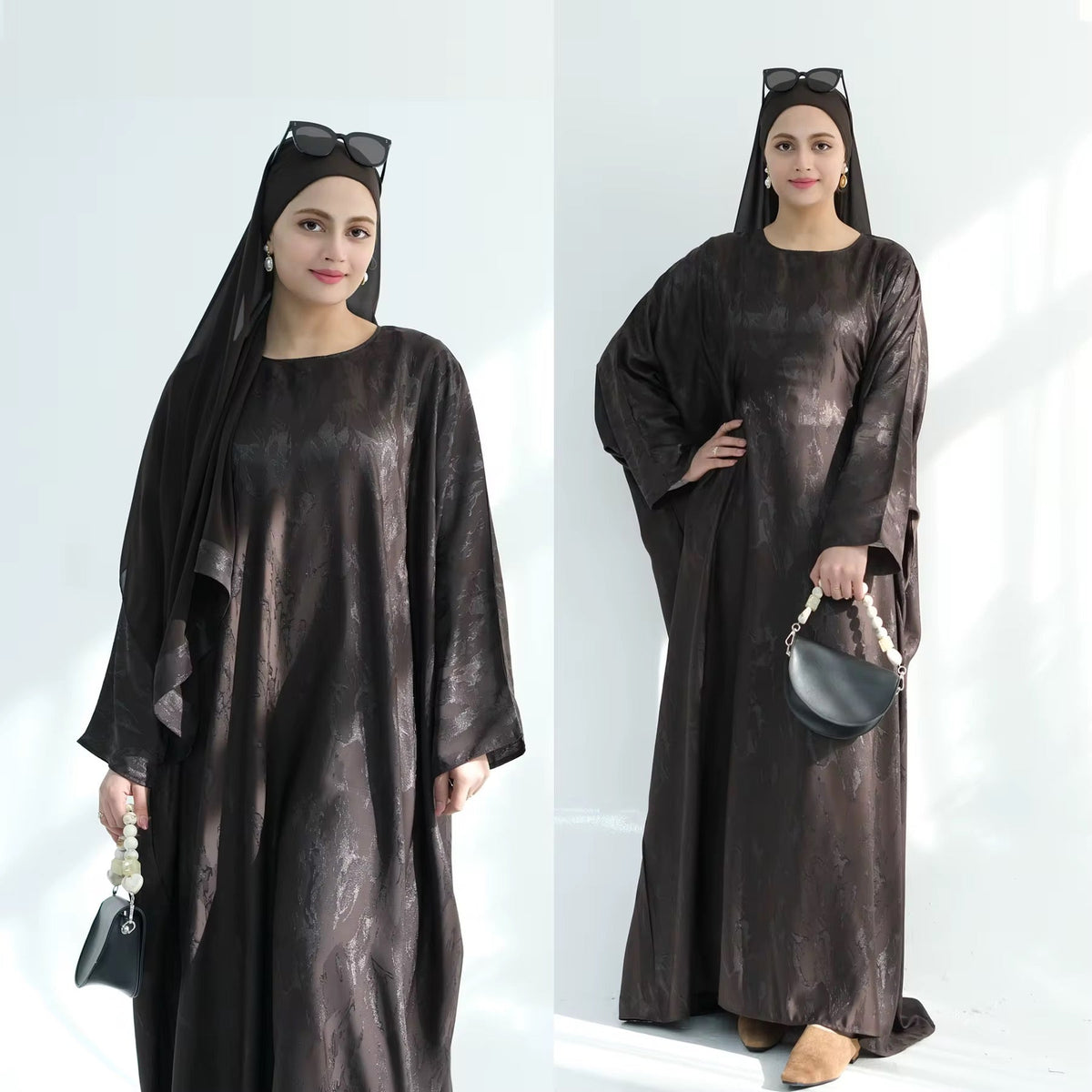 Print satin kaftan abaya