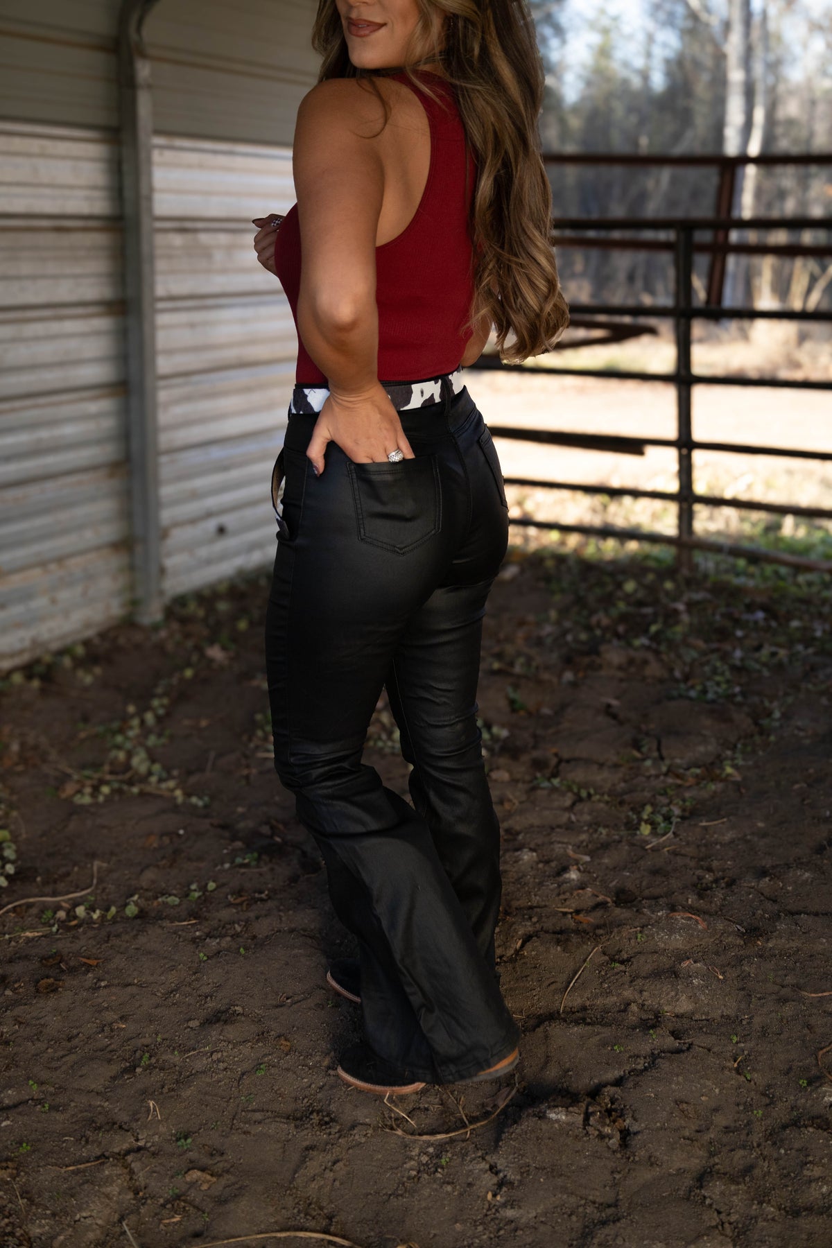 Leather Blakely High Waisted Bell Bottom Flare Jeans - Black