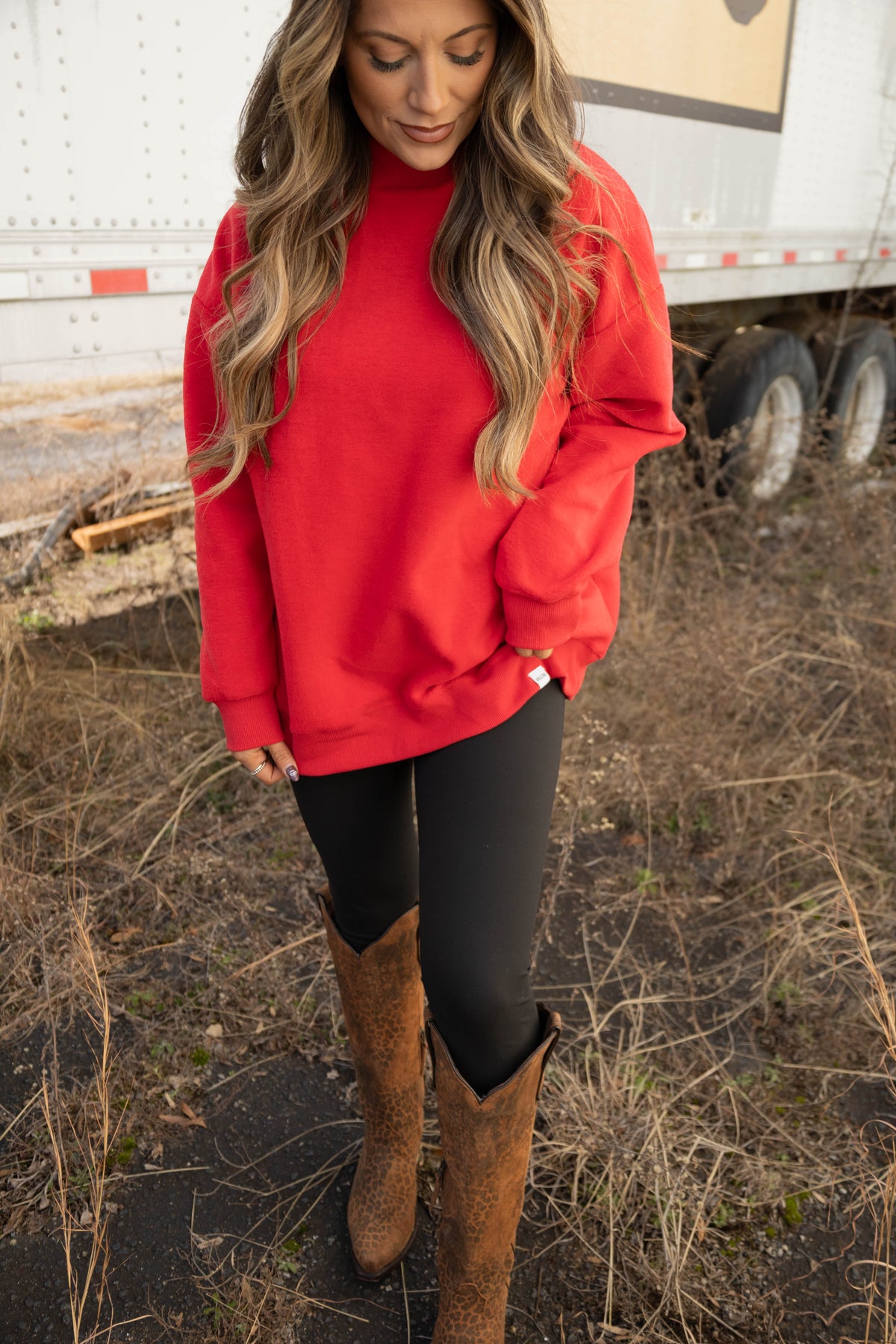 Tilly Red Reversible Oversized Mockneck Crew