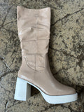 Juniper Knee High Snakeprint Nude Platform Heels
