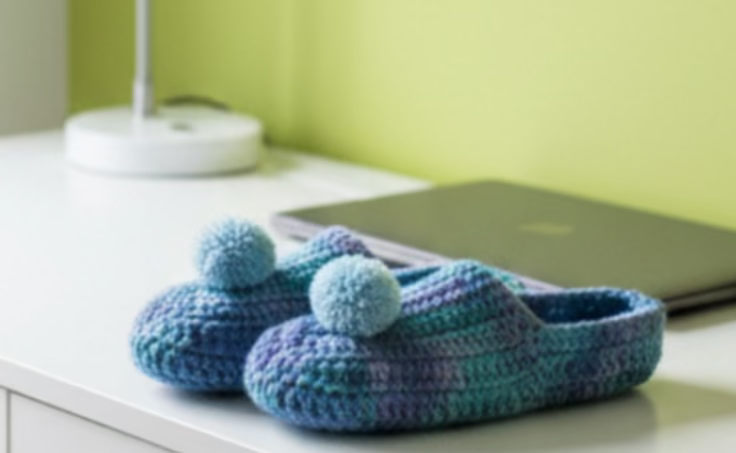 A Pair of Handmade Crocheted Slippers/Booties In Shades of Blue & Lavender