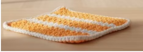 2 Handmade Crocheted Potholders in orange & white stripe.