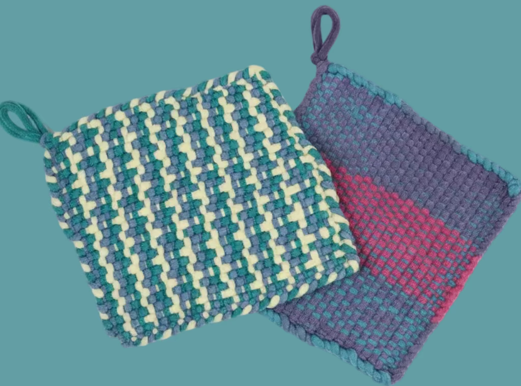 A Set of 2 Woven Handmade Potholders or Hot mats.