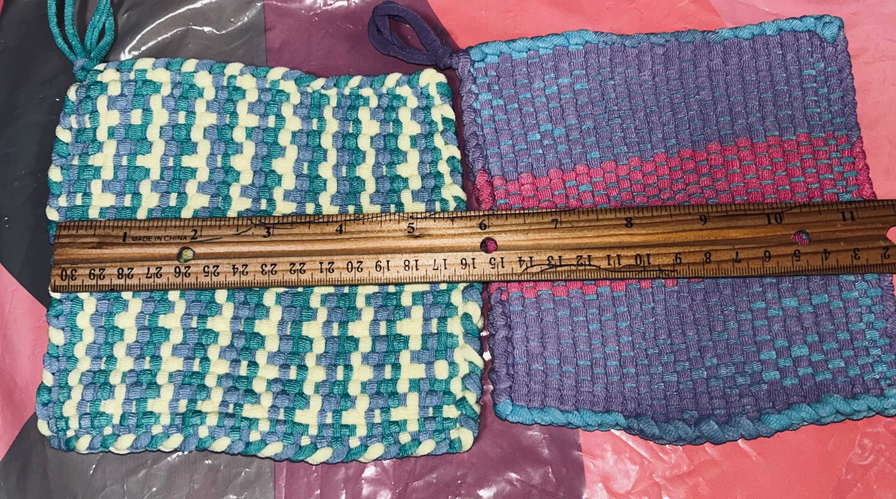 A Set of 2 Woven Handmade Potholders or Hot mats.