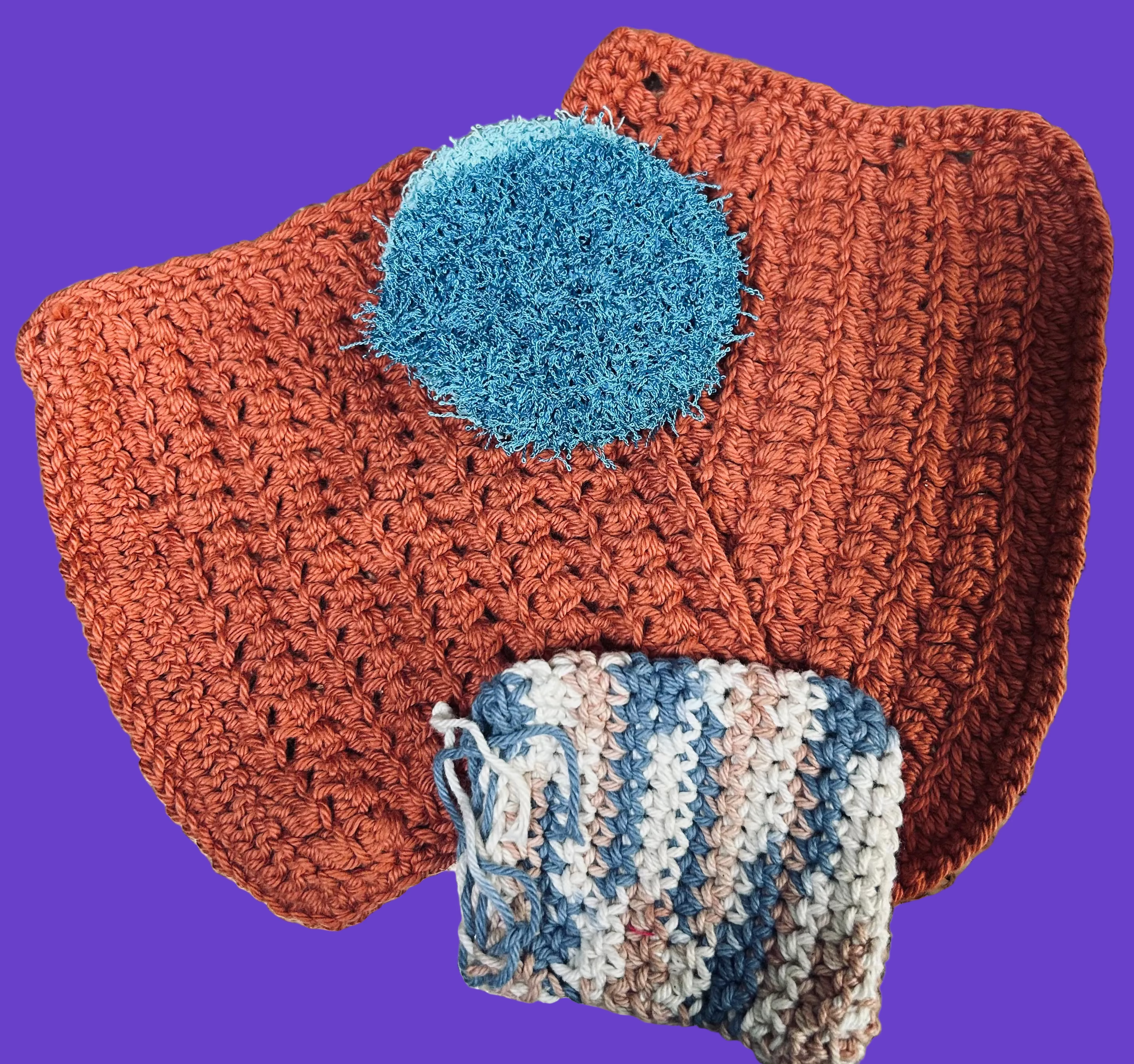 A Pair of Washcloths, Handmade Crocheted with a drawstring bag & scrubbie.