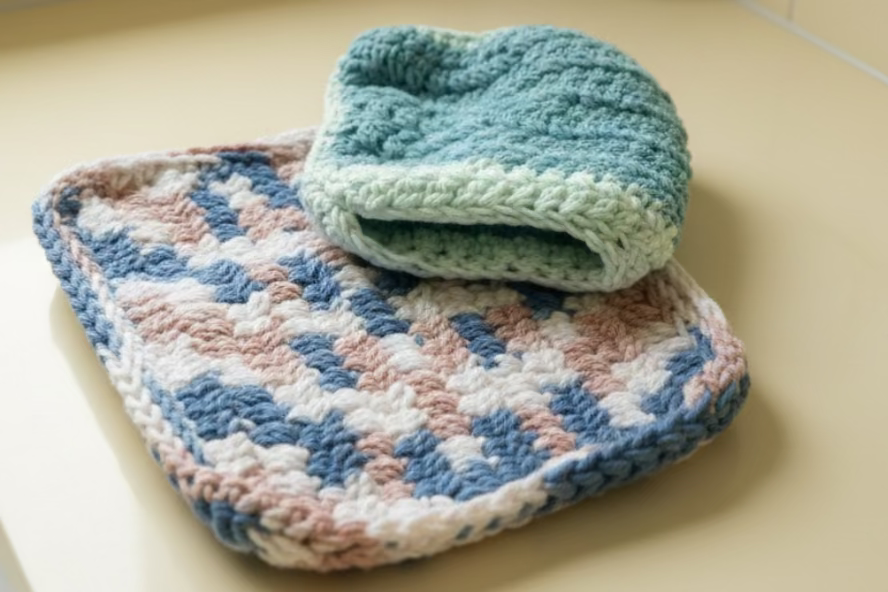 1 Handcrafted Crocheted Wash Cloth with Drawstring Bag for Soap