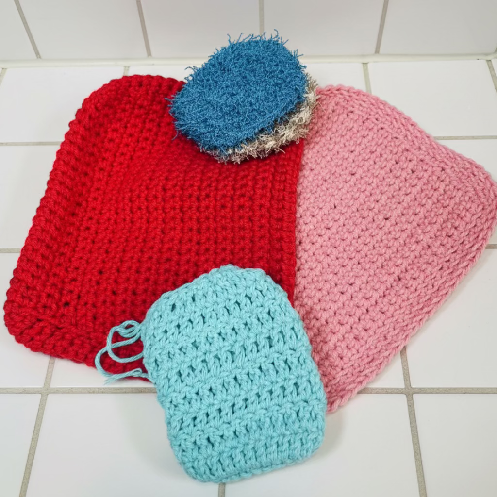 A Pair of Washcloths With Scrubbie & Draw String Bag