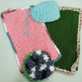 Set of 2 washcloths with drawstring bag soap for soap & a face scrubbie.