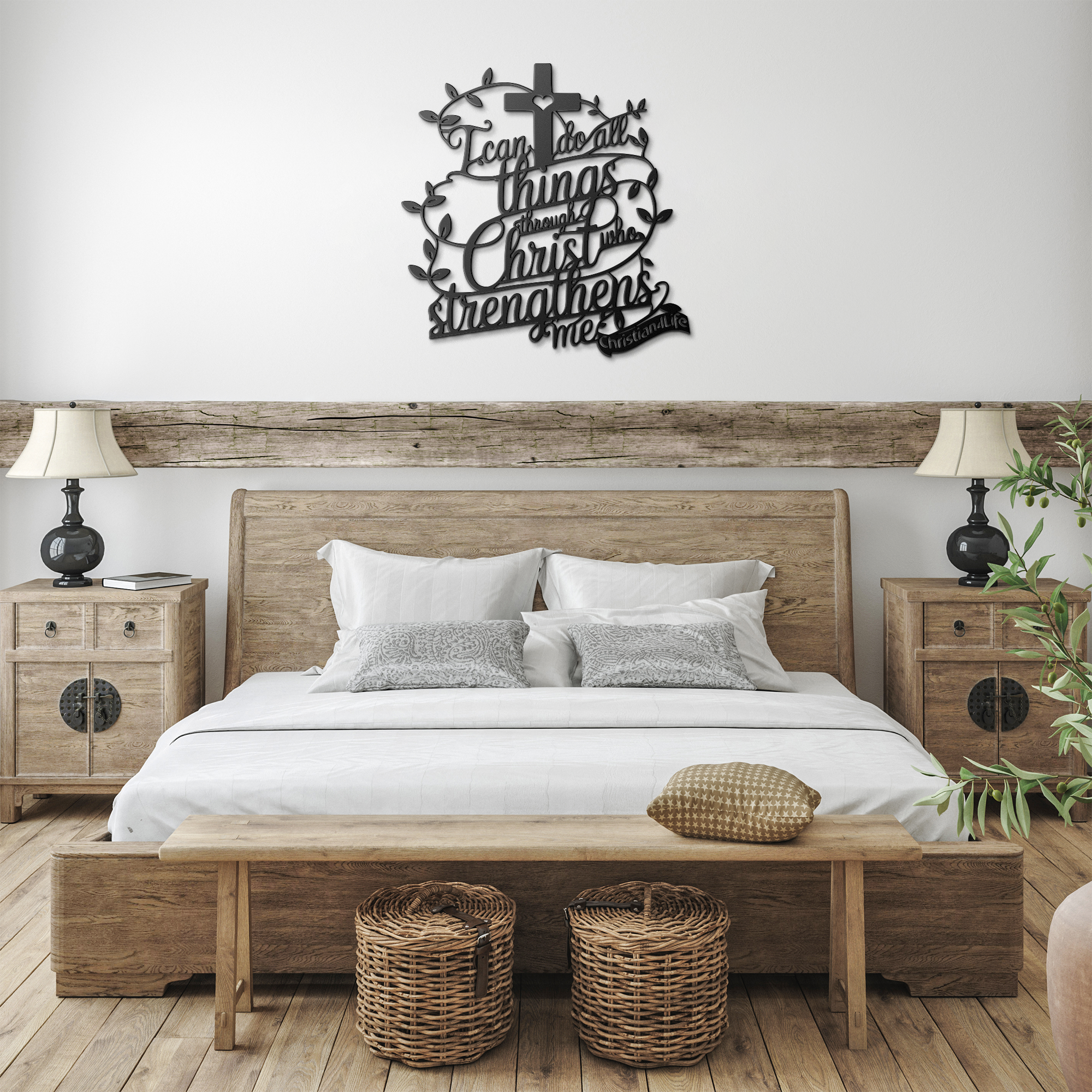"I can do all things through Christ who strengthens me" Christian die-cut metal sign (with Heart)