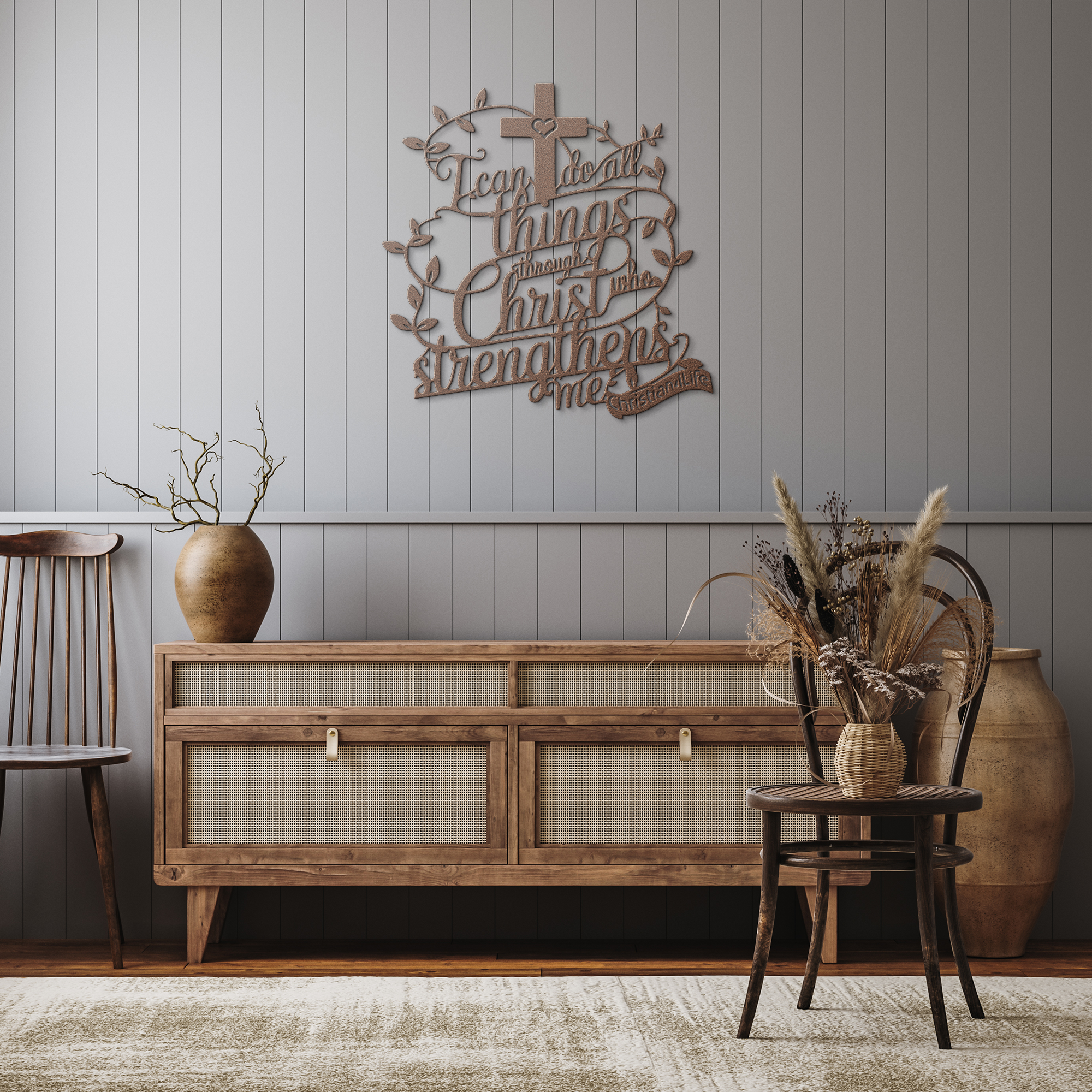 "I can do all things through Christ who strengthens me" Christian die-cut steel metal sign (with traced Heart)