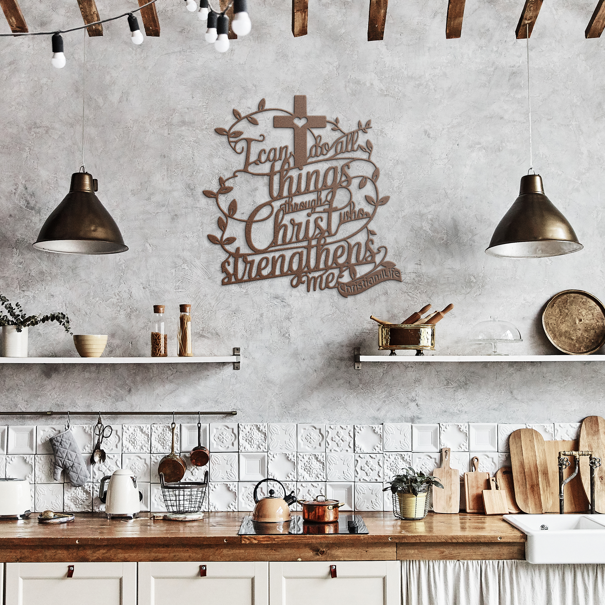"I can do all things through Christ who strengthens me" Christian die-cut metal sign (with Heart)
