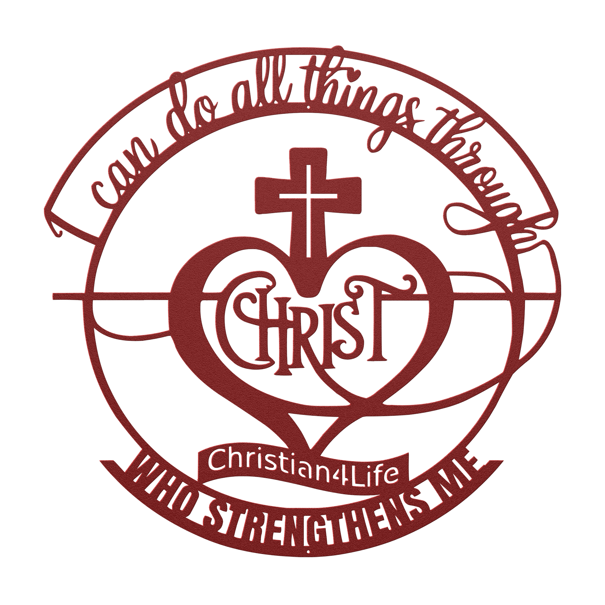 "I can do all things through Christ who strengthens me" Christian die-cut sign, Christian Metal Wall Art - Christian Steel Wall Decor (red and silver)