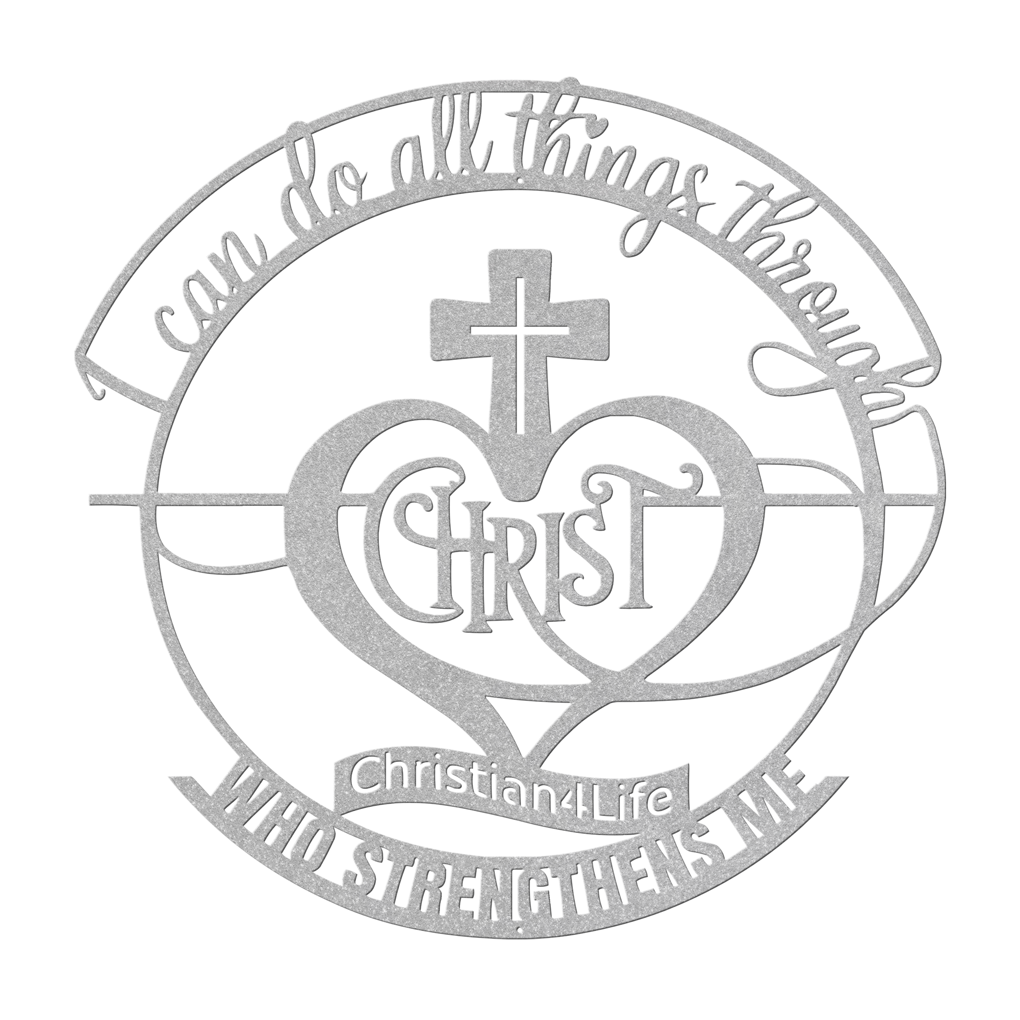 "I can do all things through Christ who strengthens me" Christian die-cut sign, Christian Metal Wall Art - Christian Steel Wall Decor (red and silver)