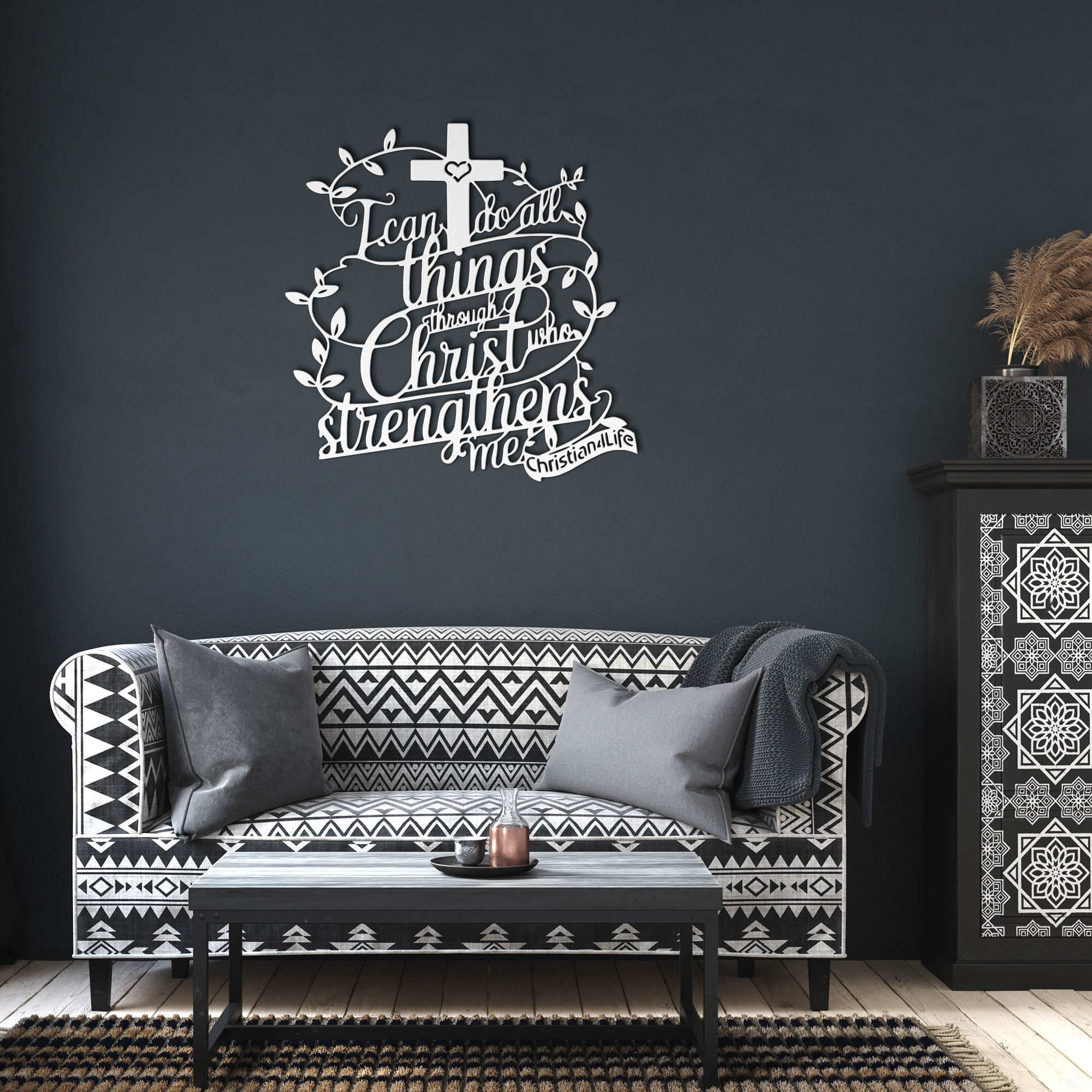 "I can do all things through Christ who strengthens me" Christian die-cut steel metal sign (with traced Heart)