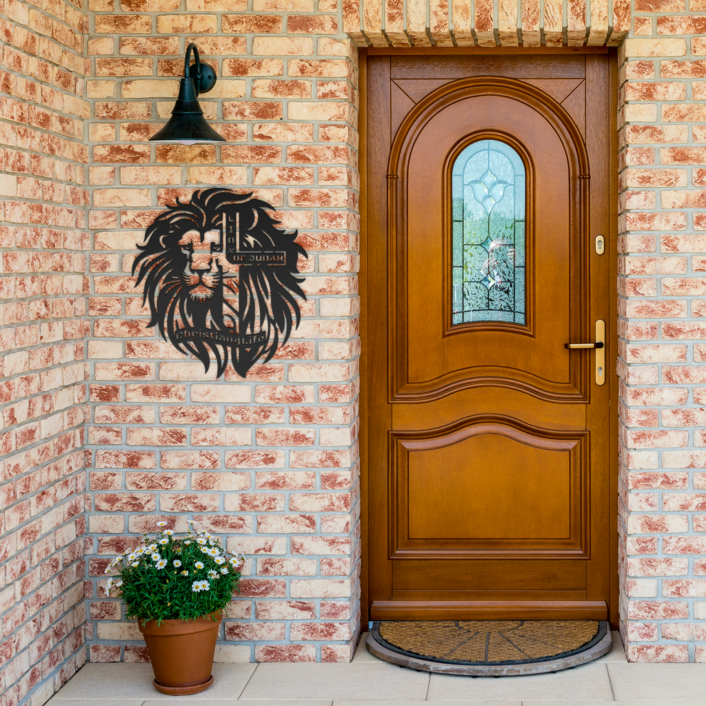 Lion of Judah, - Lion and Cross Christian die-cut metal sign, Christian Metal Sign, Christian Wall Art
