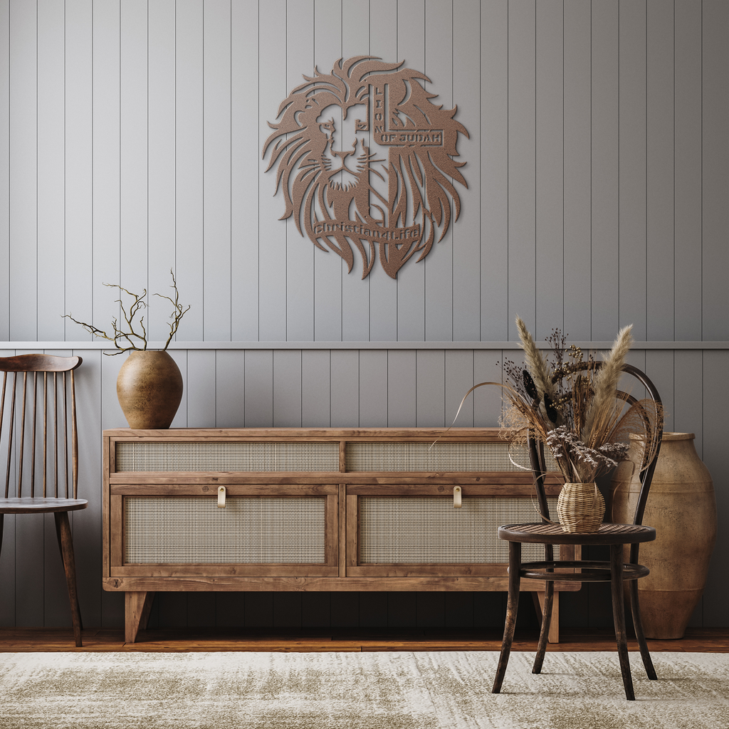 Lion of Judah, - Lion and Cross Christian die-cut metal sign, Christian Metal Sign, Christian Wall Art