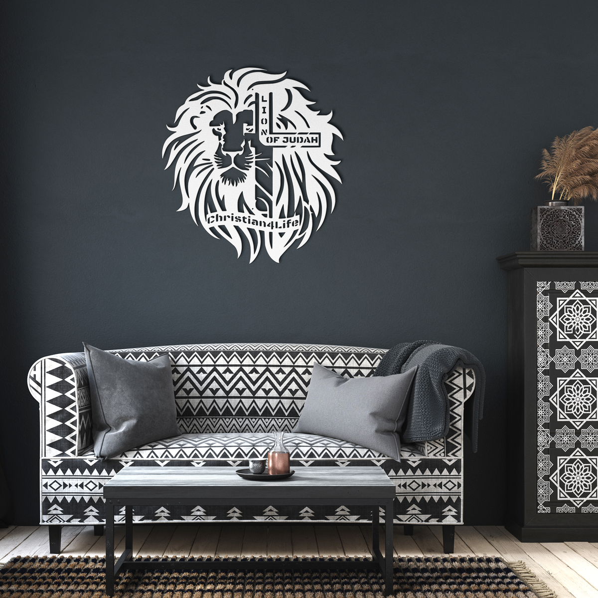 Lion of Judah, - Lion and Cross Christian die-cut metal sign, Christian Metal Sign, Christian Wall Art