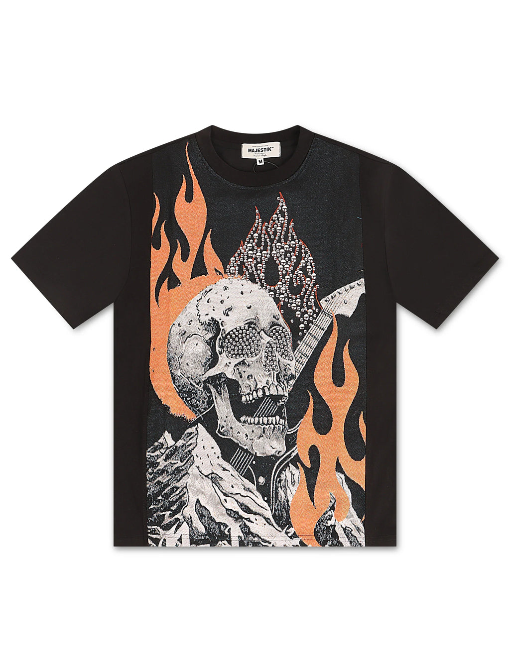 Majestik Mens Rock On Skull Tapestry Jacquard Tee - Black