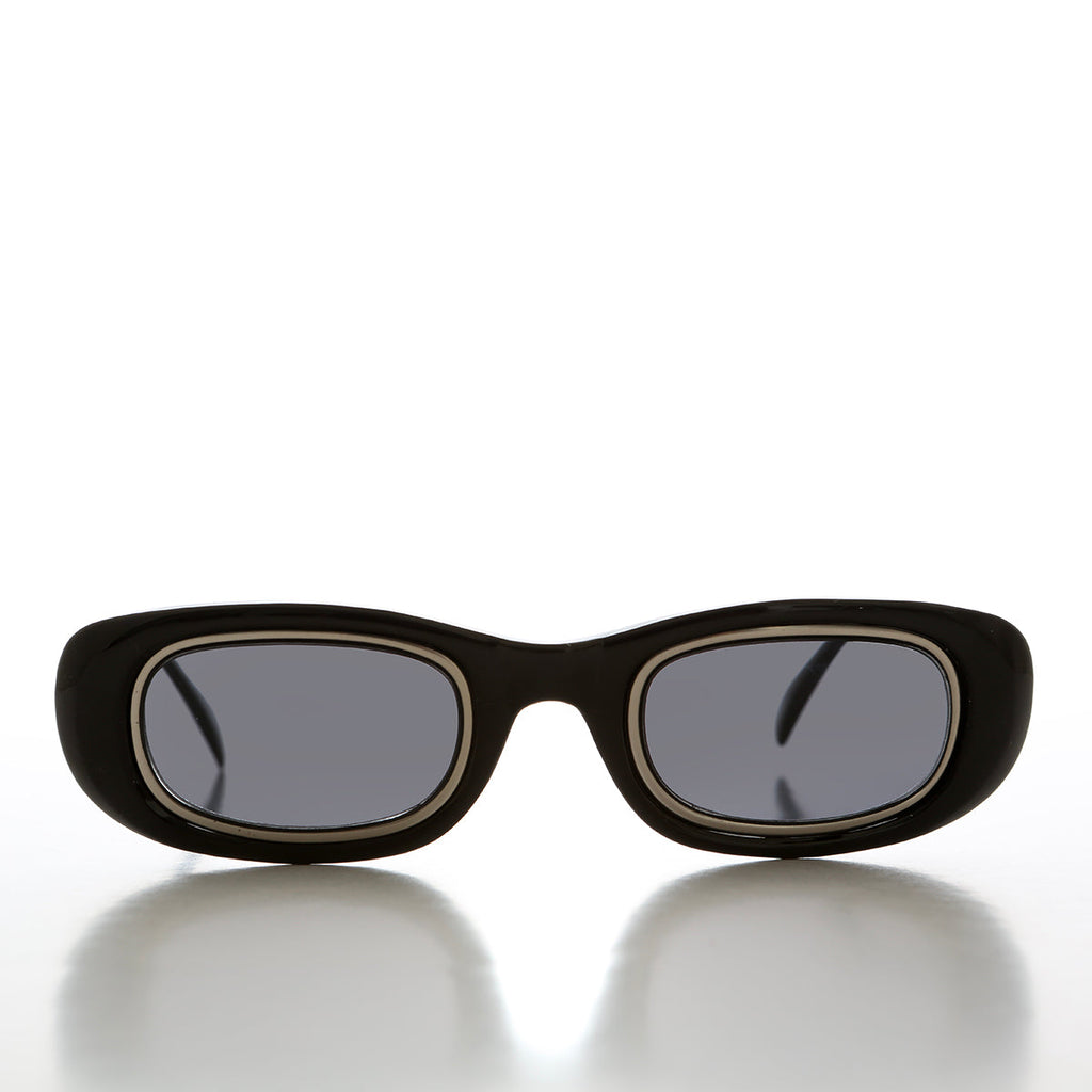 Metal Inlay Rectangular Vintage Sunglasses - Neville