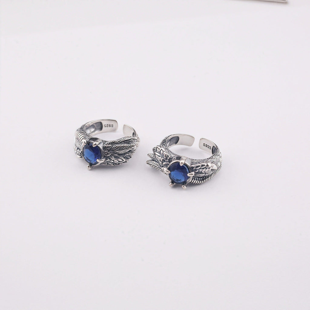 Retro feather sapphire open ring