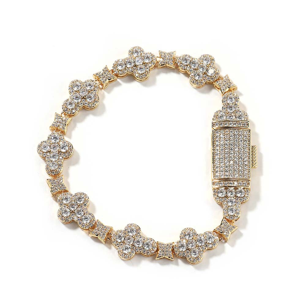 10mm cross flower star bracelet with micro-inlaid zircon