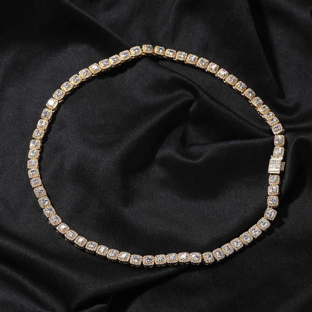 Zircon Hip Hop Necklace 7mm Gold Plated Rock Candy Chain