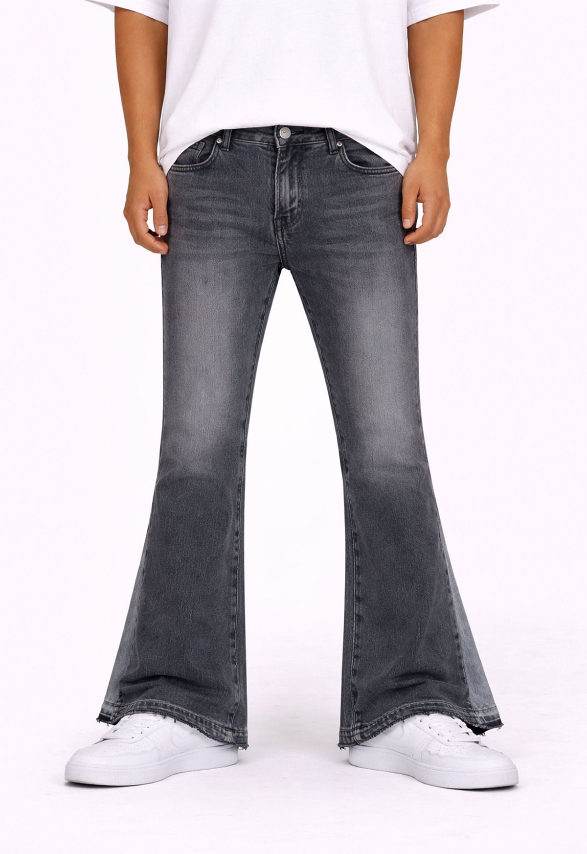 CHARCOAL SPLIT FLARE DENIM