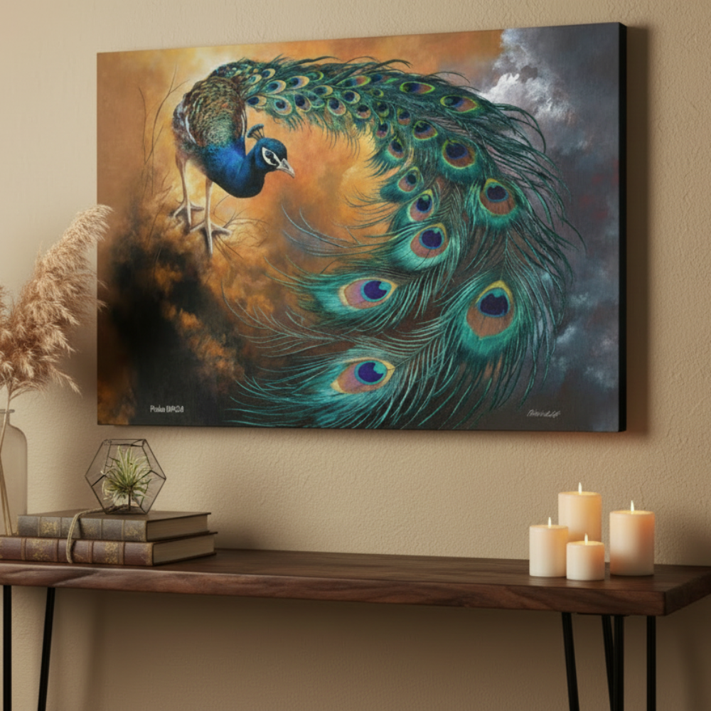 Peacock canvas art print - a vibrant and elegant statement Peacock art piece