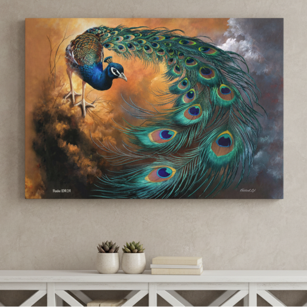 Peacock canvas art print - a vibrant and elegant statement Peacock art piece