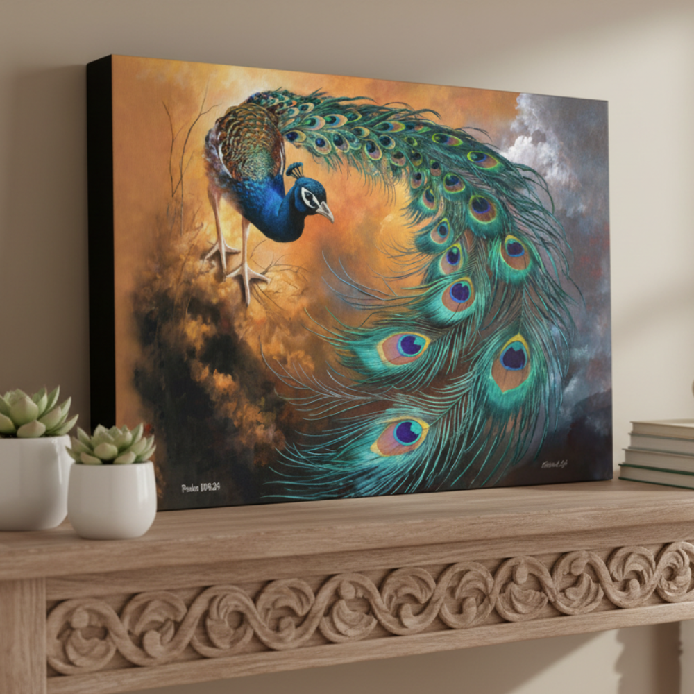 Peacock canvas art print - a vibrant and elegant statement Peacock art piece