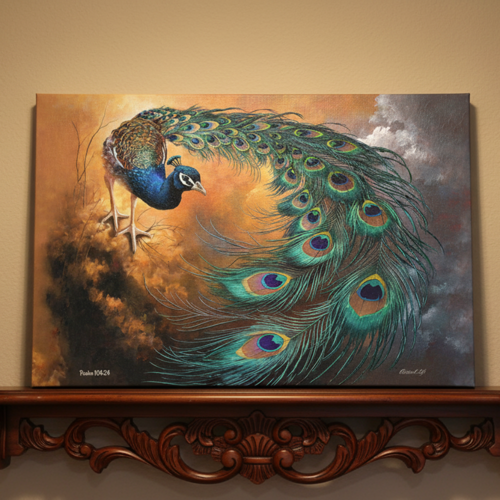Peacock canvas art print - a vibrant and elegant statement Peacock art piece