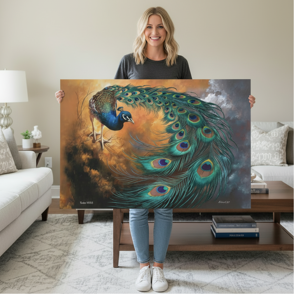 Peacock canvas art print - a vibrant and elegant statement Peacock art piece