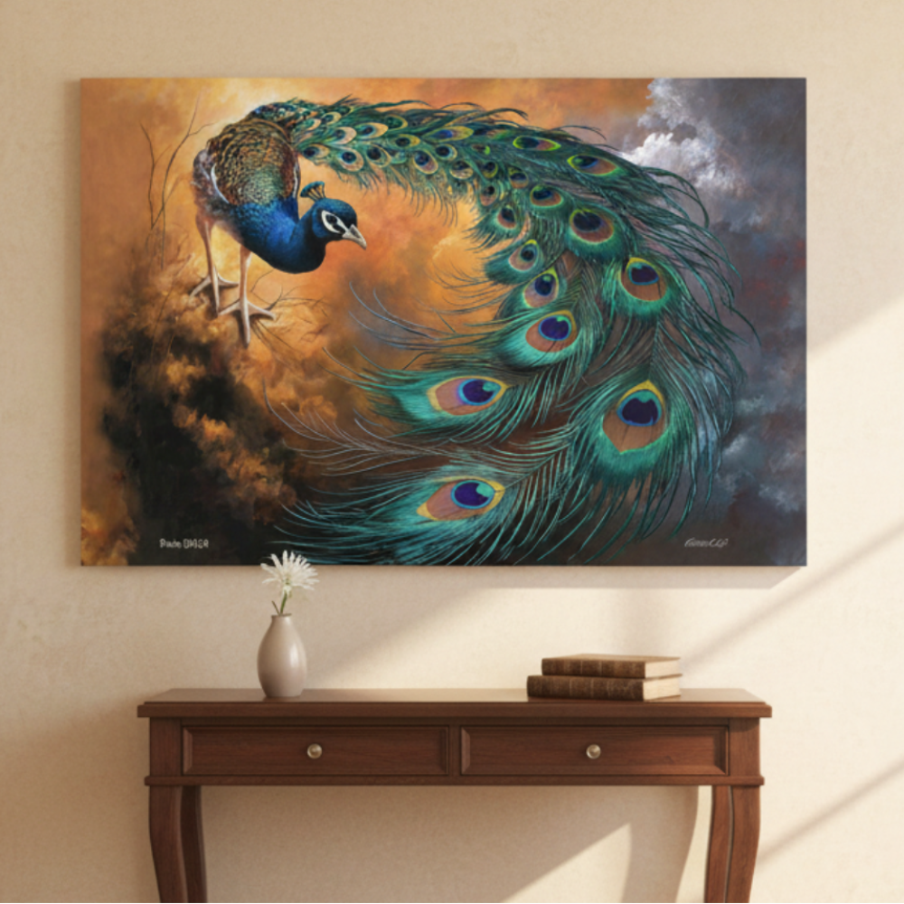 Peacock canvas art print - a vibrant and elegant statement Peacock art piece