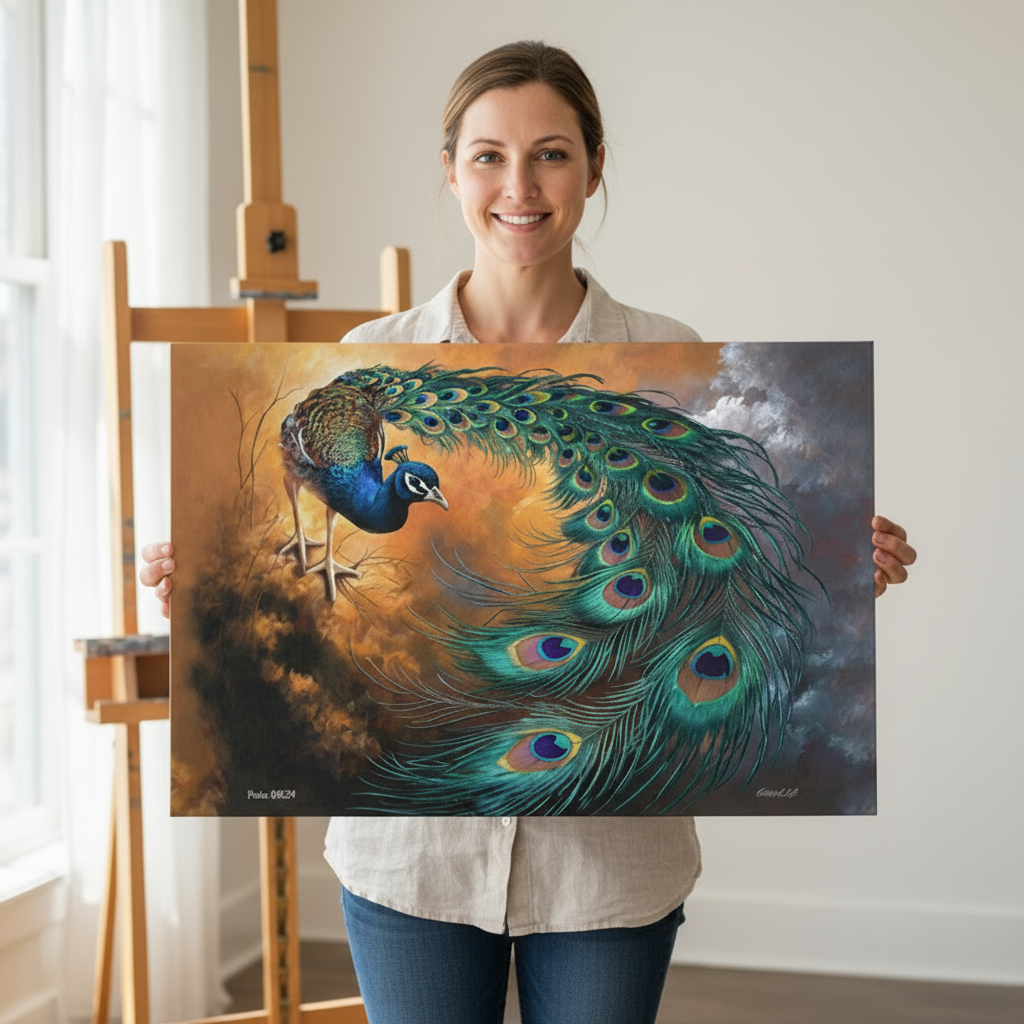 Peacock canvas art print - a vibrant and elegant statement Peacock art piece