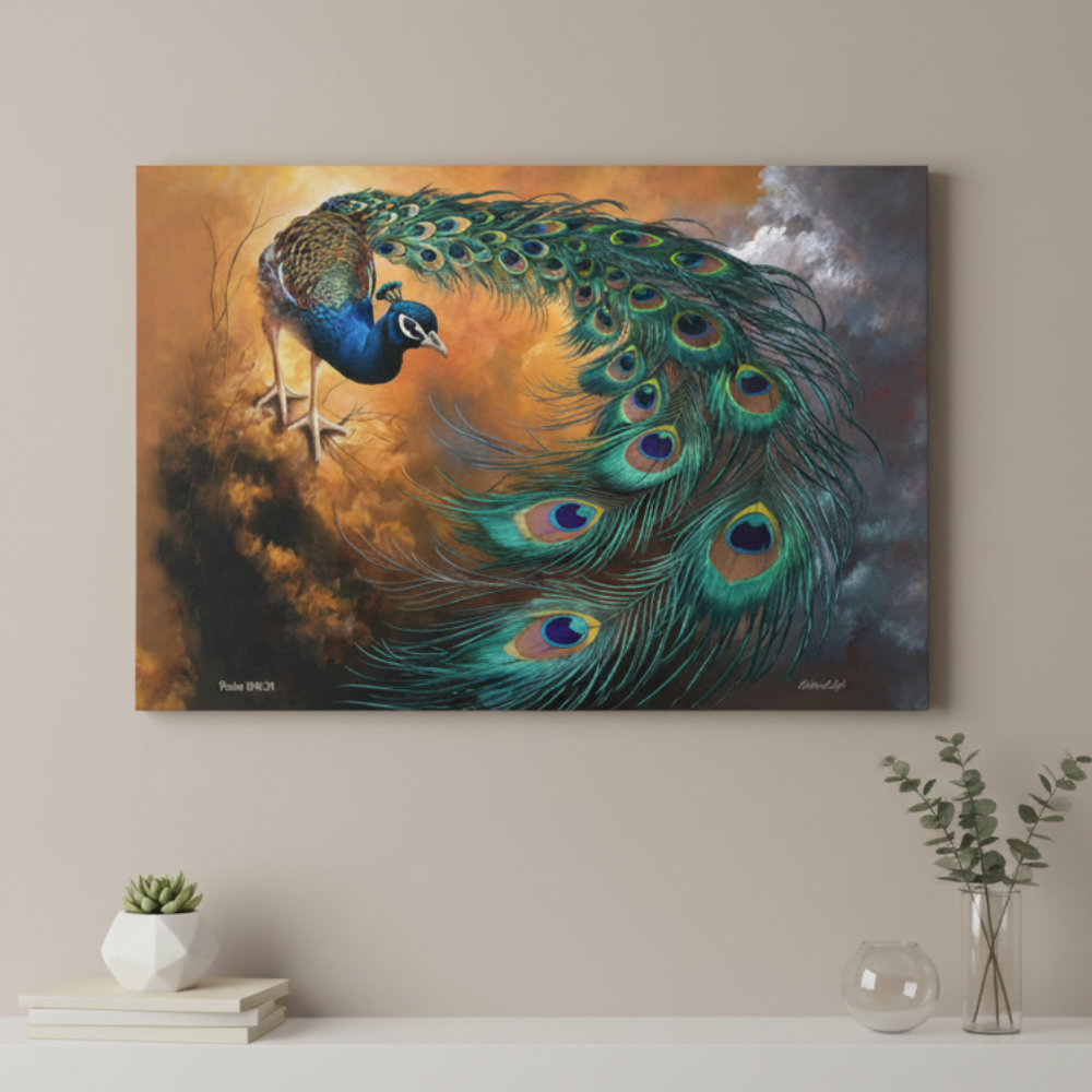 Peacock canvas art print - a vibrant and elegant statement Peacock art piece