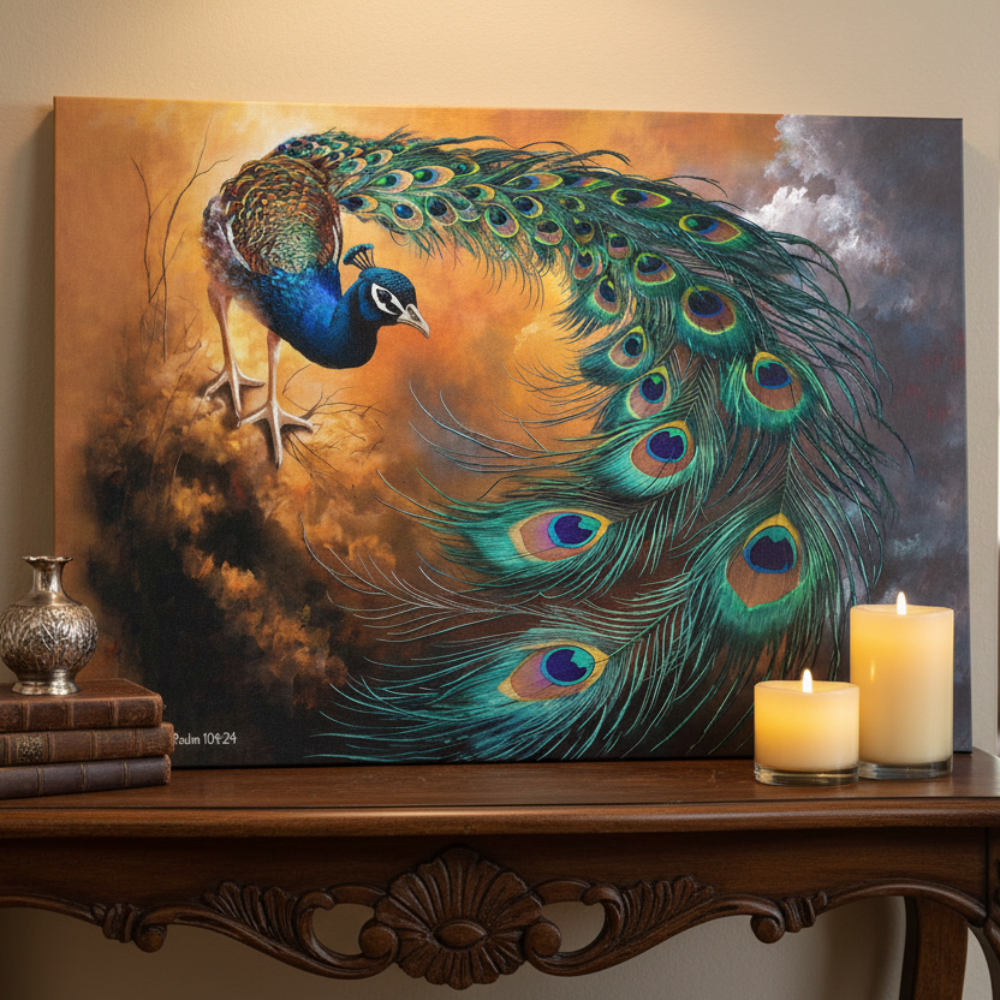 Peacock canvas art print - a vibrant and elegant statement Peacock art piece