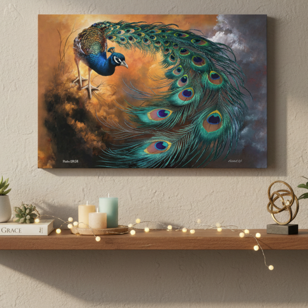 Peacock canvas art print - a vibrant and elegant statement Peacock art piece