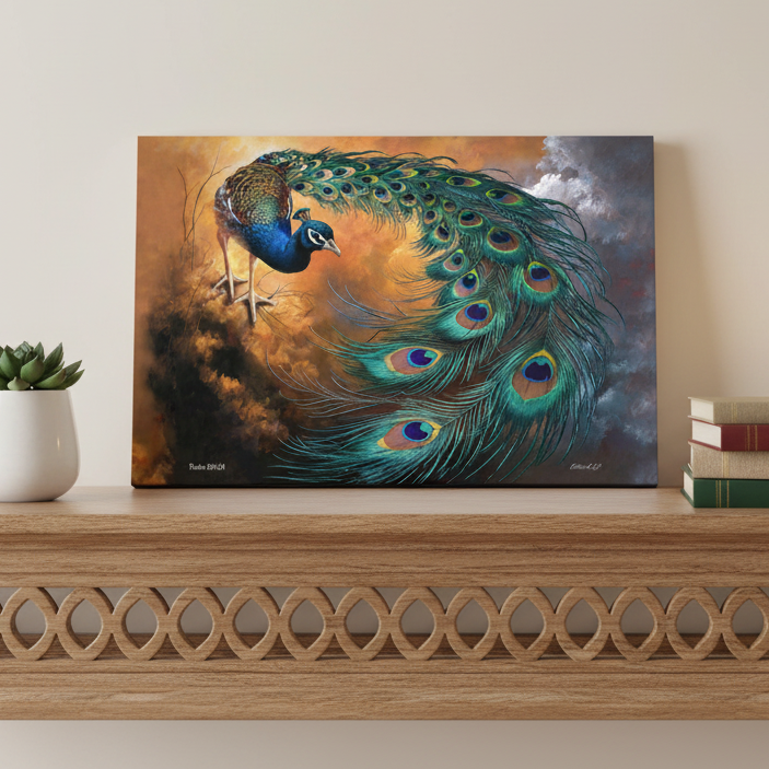 Peacock canvas art print - a vibrant and elegant statement Peacock art piece