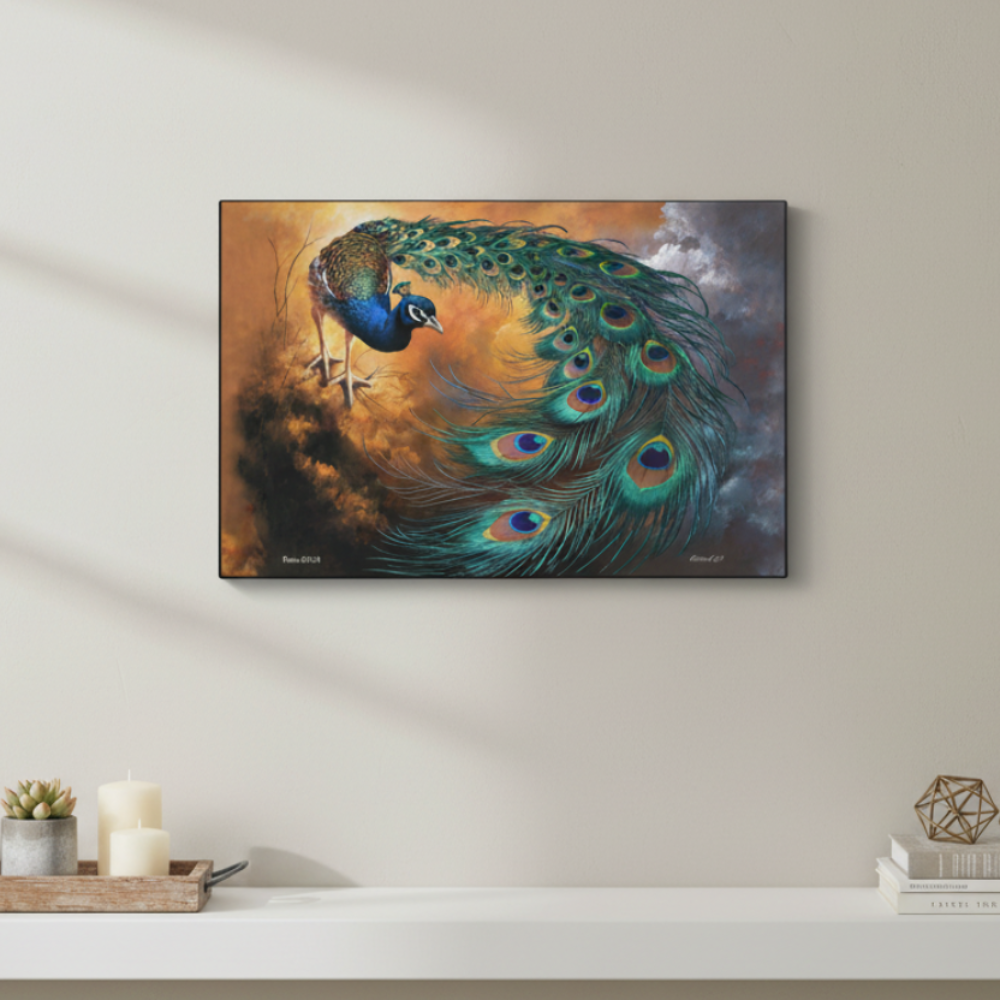 Peacock canvas art print - a vibrant and elegant statement Peacock art piece
