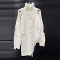 Distressed Half-Zip High Collar Knit Sweater