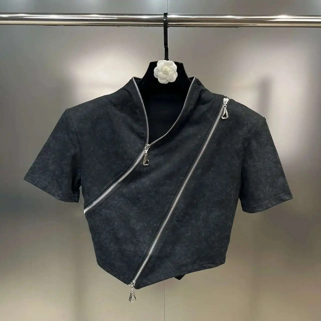Asymmetry Edge Zip Top