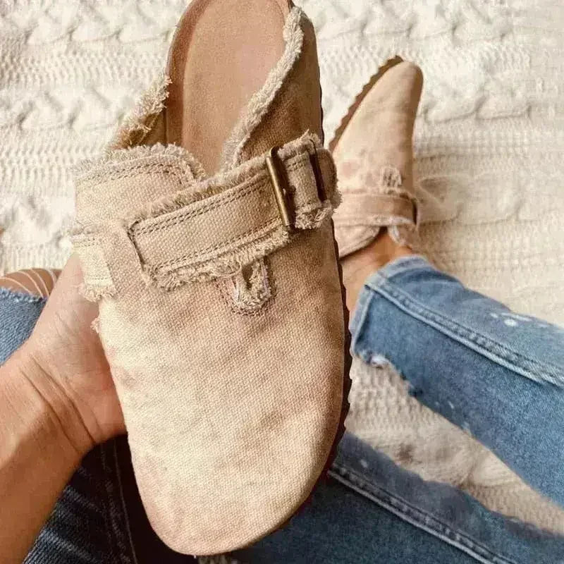 Women's Vintage Canvas Loafers - Flat Heel Round Toe Clogs