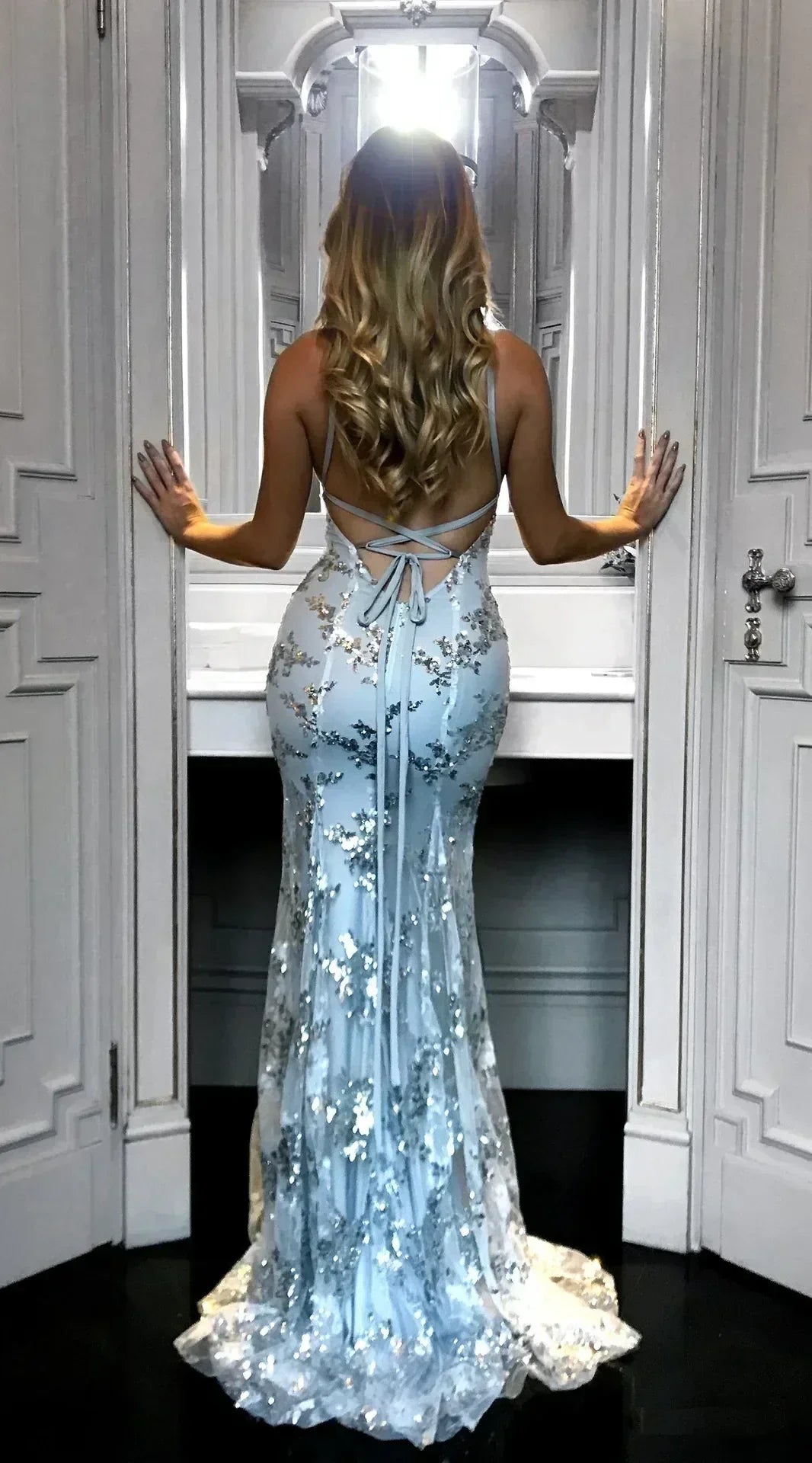 Women Dresses Sleeveless V Neck Pullover Sequins Party Dress Vestidos Formal Floor Length Sexy Wrap Breast Backless Slim