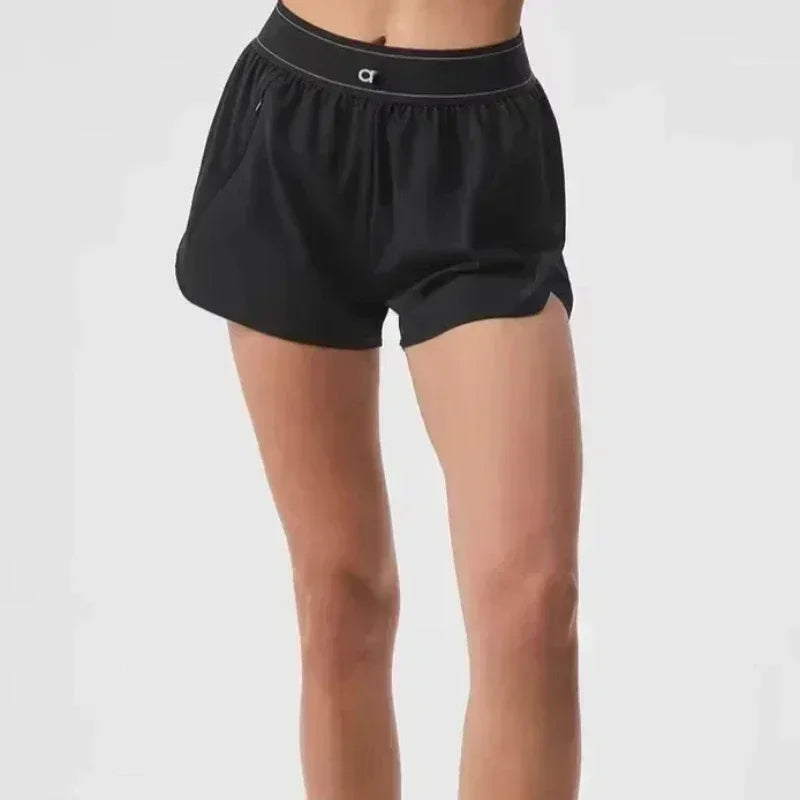 Outdoor Running Anti-Shine Sports Shorts Letter High Waisted Webbing Yoga Fitness Quick Dry Shorts