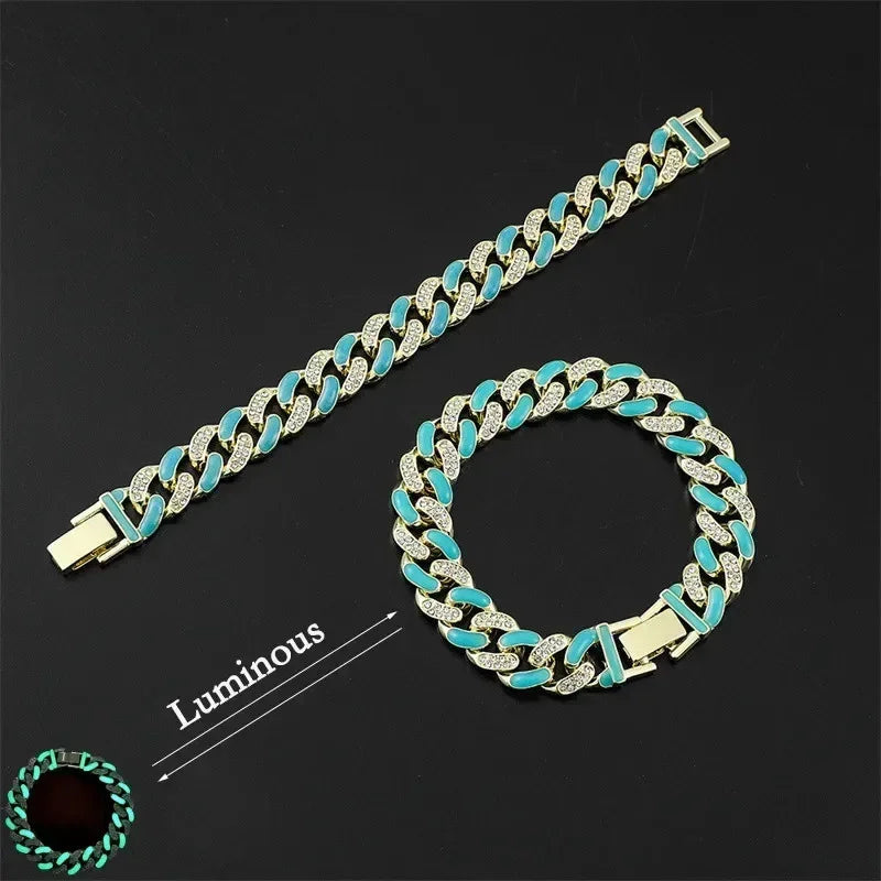 Men Hip Hop Full Rhinestone King Queen Pendants Necklaces Bling Bling Iced Out Cuban Link Chain Hiphop Necklace Men Jewelry Gift