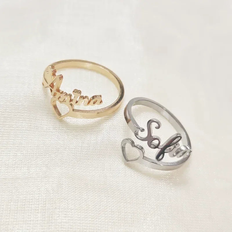 Custom Hollow Love Name Ring Personalized 18K Stainless Steel Opening Adjustable Ring Jewelry Birthday Party Gift Wholesale