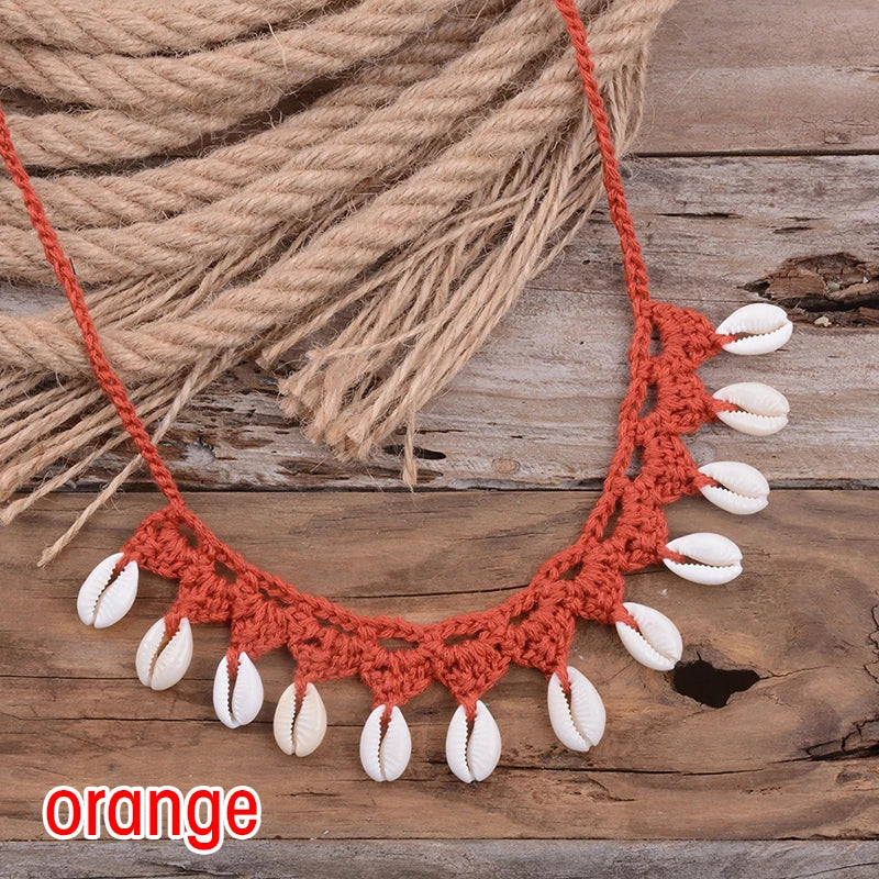 Shell Choker Necklace Natural Sea Cowrie Shell Rope Chain Choker Necklace