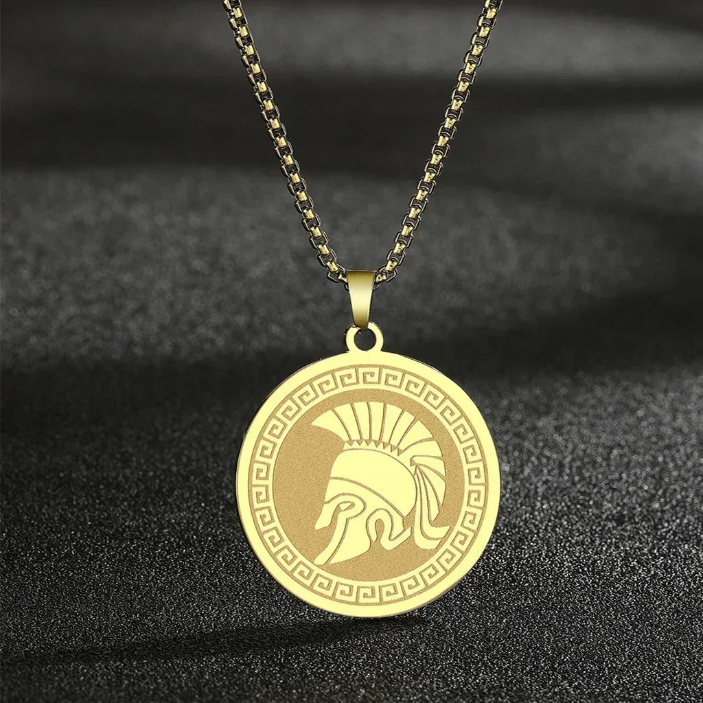 Mens Ancient Greek God Spartan Warrior Pendant Gladiator Necklace Women Mythology Spartan Helmet Charm Neck Chain Amulet Jewelry