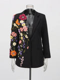 TWOTWINSTYLE Hit Color Spliced Appliques Fashion Blazers for Women Lapel Long Sleeves Patchwork Bead Temperament Blazer Female