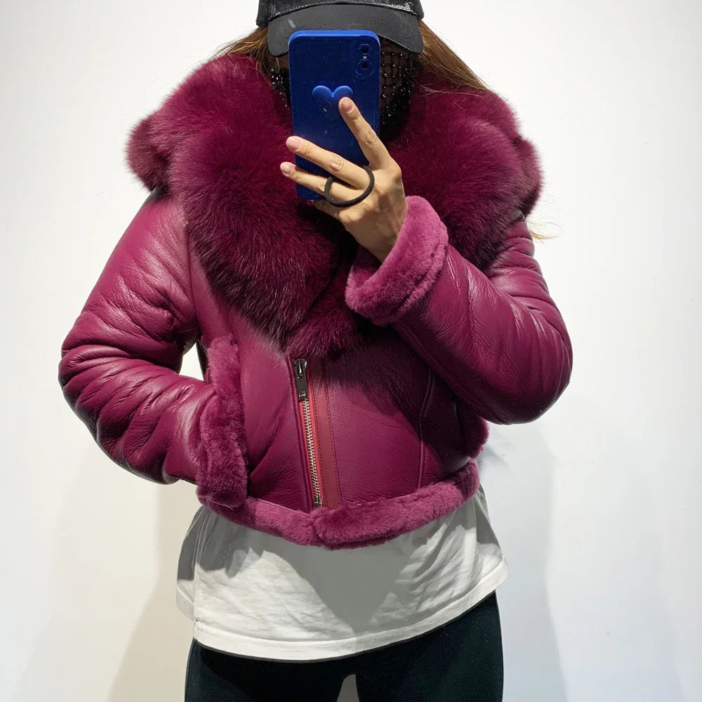 Shearling Luxe Fur-Collar Leather Jacket – Premium Winter Outerwear